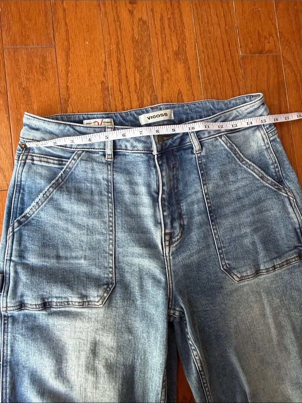Vigoss NWOT ($74.00) Ripped Baggy Straight Leg Utility Jeans in Medium Blue